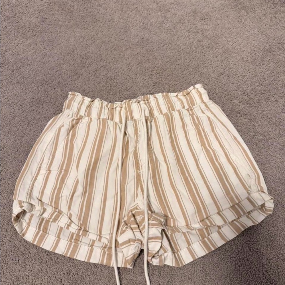 LOFT Tan and White Striped Athletic Shorts
